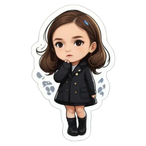 A girl with brown hair that is on a sticker.