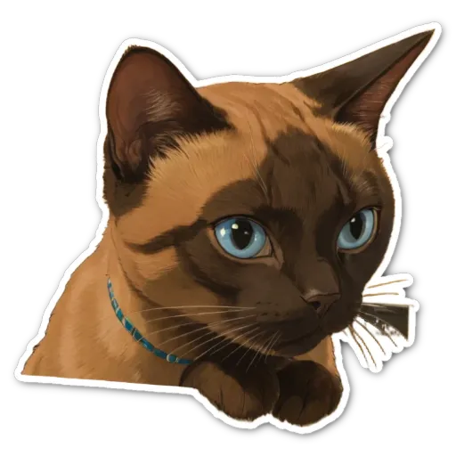 A cartoonish drawing of a cat with blue eyes.