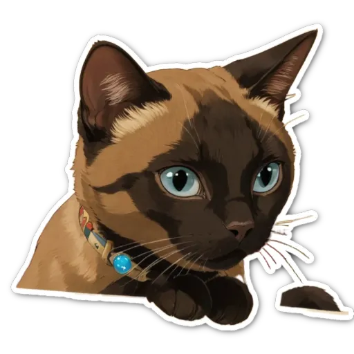 A cartoonish drawing of a cat with a blue collar.