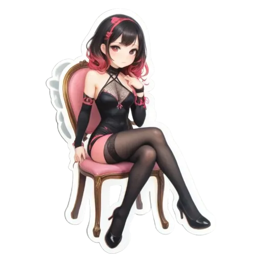 A sticker of a girl sitting in a chair.