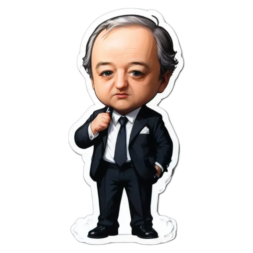 A cartoonish drawing of a man in a suit with a pencil in his pocket.