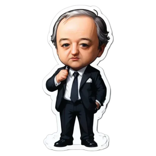 A cartoonish drawing of a man in a suit with a pencil in his pocket.