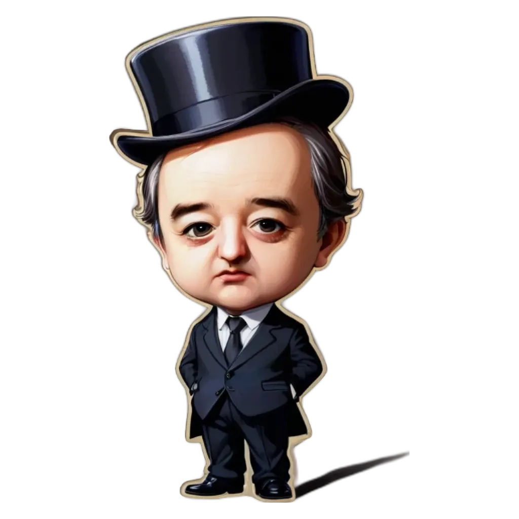 A cartoonish drawing of a man in a top hat and suit.