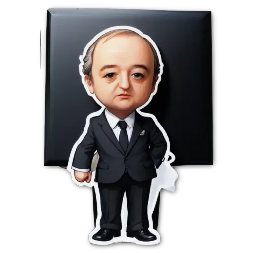 A cartoon depiction of a man in a suit with a white face and a tie.