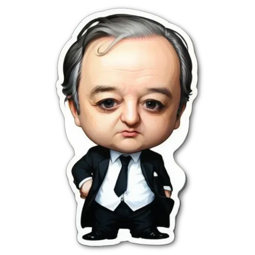 A cartoonish drawing of an old man wearing a suit and tie.