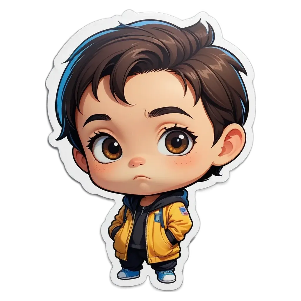 A boy is wearing a yellow jacket and standing with his hands in his pockets.