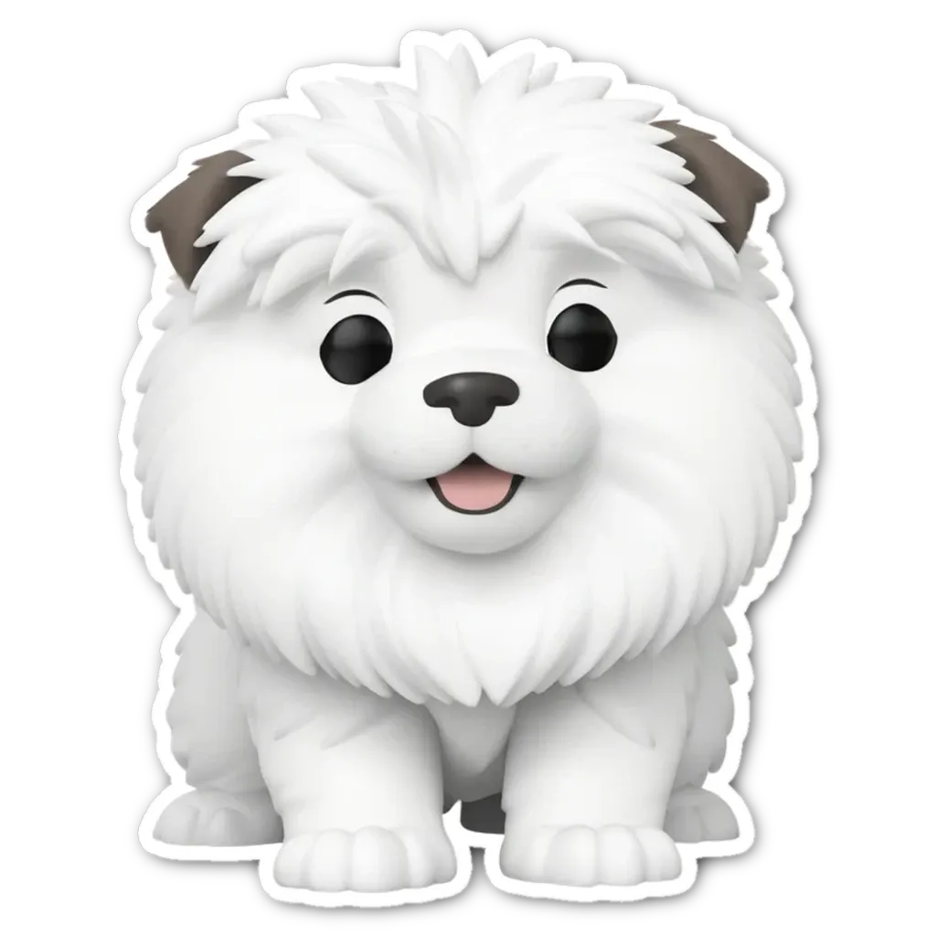 A white dog sticker with a black nose and a black mouth.