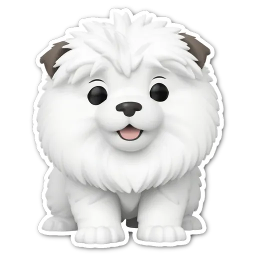 A white dog sticker with a black nose and a black mouth.