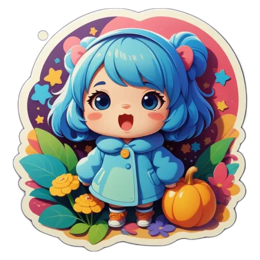 A girl is standing in front of flowers and a pumpkin.
