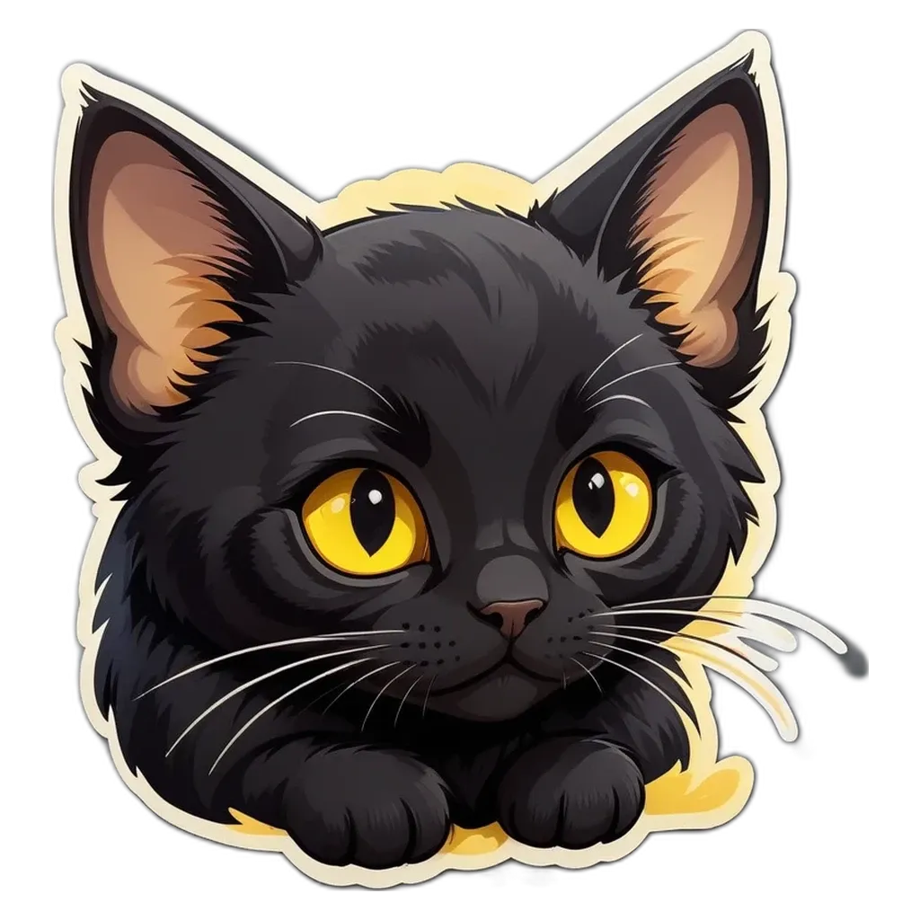A cartoon picture of a cat with yellow eyes.