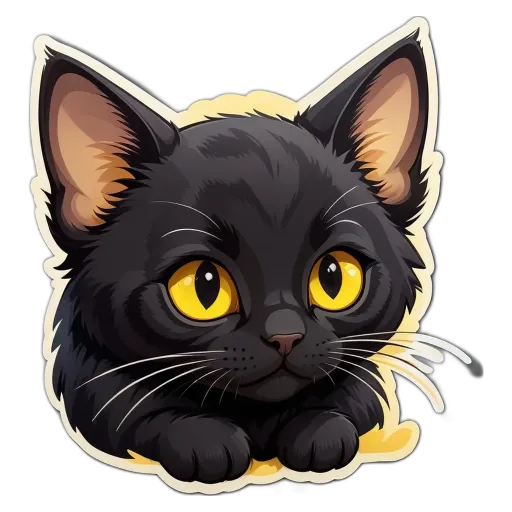 A cartoon picture of a cat with yellow eyes.