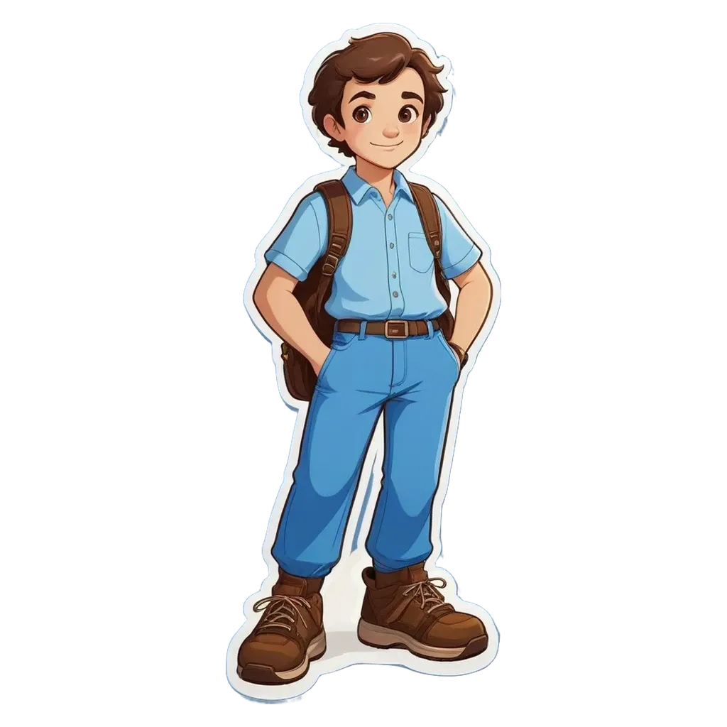 A boy wearing a blue shirt and jeans.
