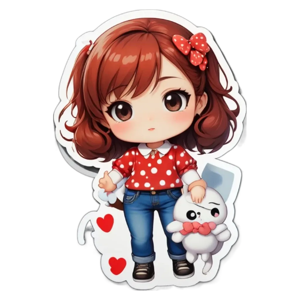 A girl with a bow and a teddy bear.