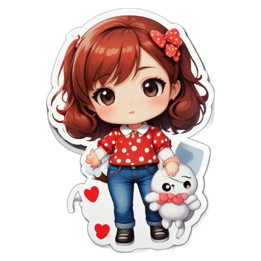 A girl with a bow and a teddy bear.