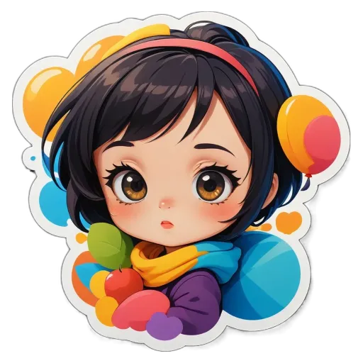 A sticker of a girl with a heart on her cheek.