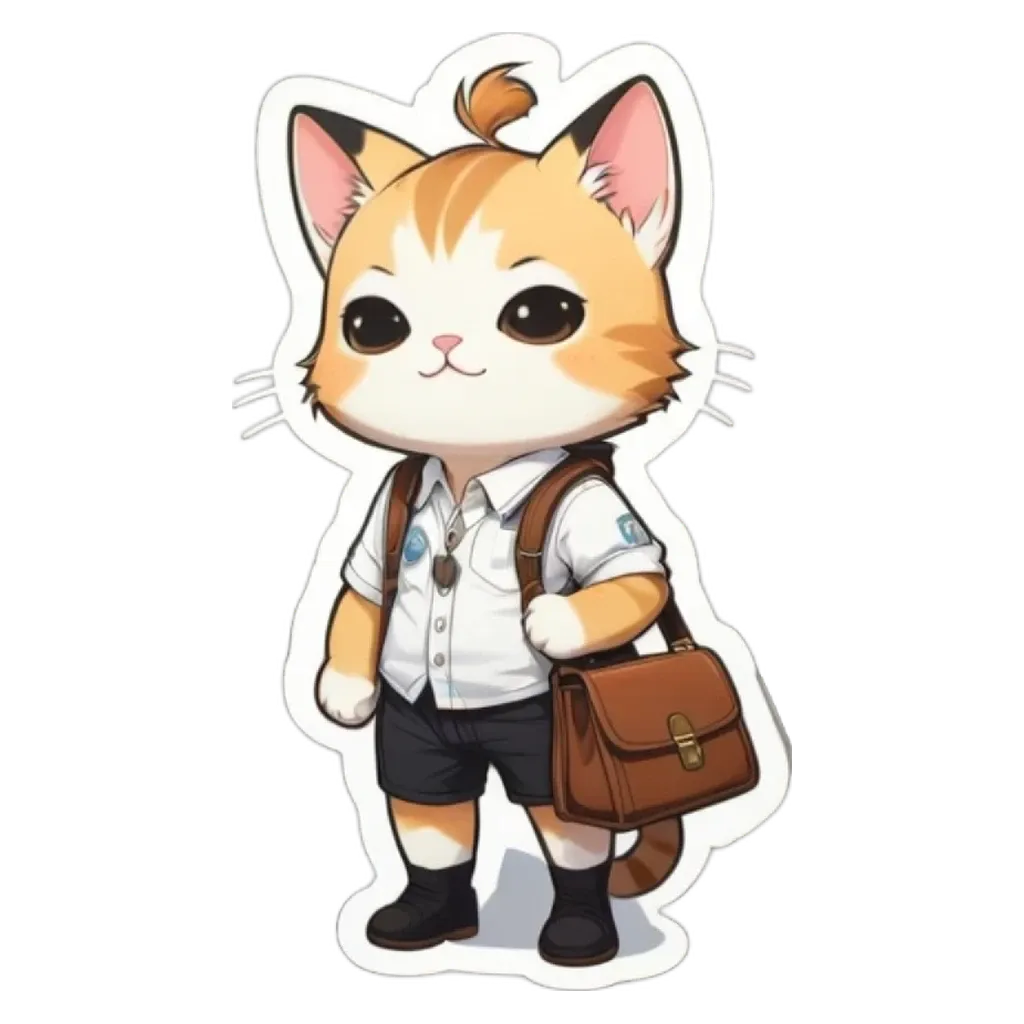 A cartoon cat standing up with a briefcase.