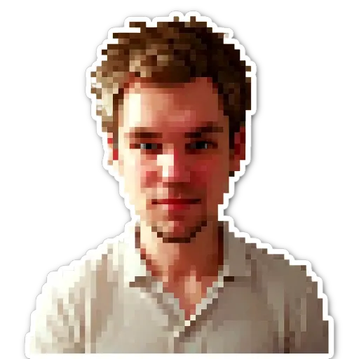 A sticker of a man's face having a white shirt and a collar.