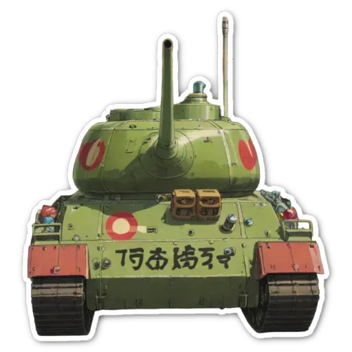 A green and gray tank with Asian writing on it.