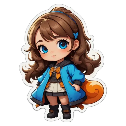 A girl with a sticker of her face on it.