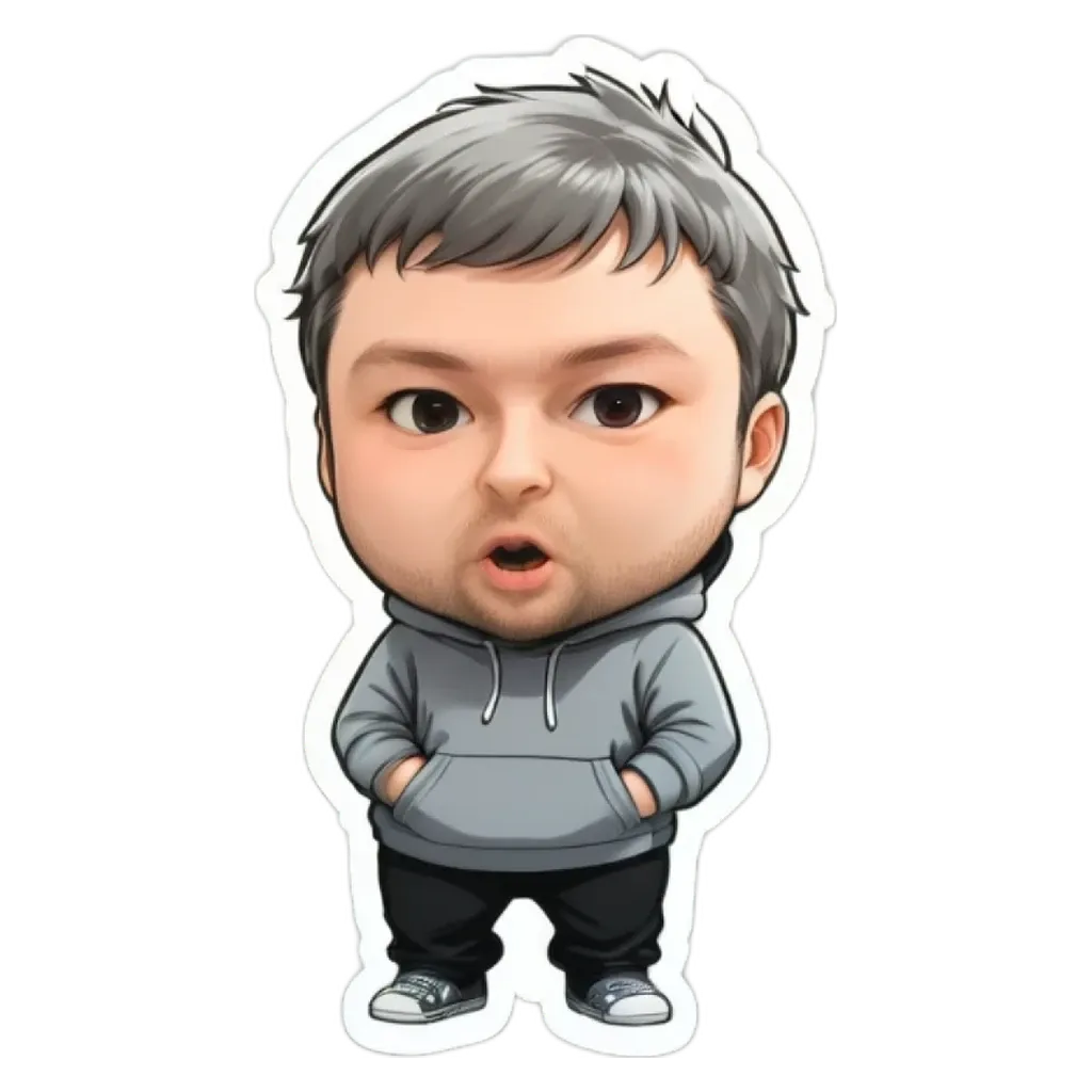 A boy is wearing a grey hoodie and standing with his mouth open.