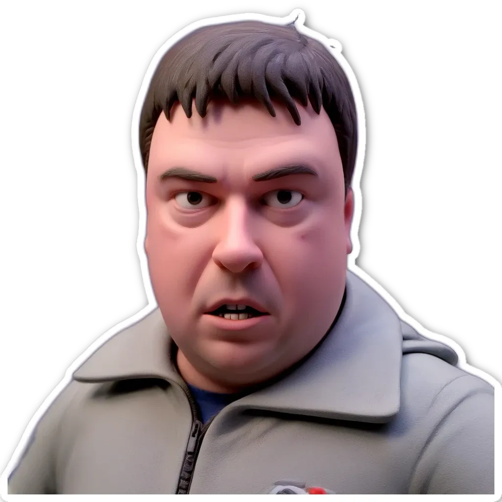 A sticker of a man's face with a 'this is an image of' comment on it.