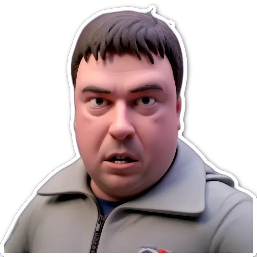 A sticker of a man's face with a 'this is an image of' comment on it.