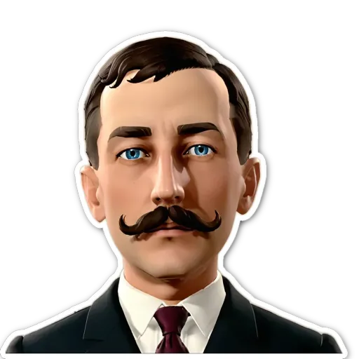 A sticker of a man with a mustache and a suit.
