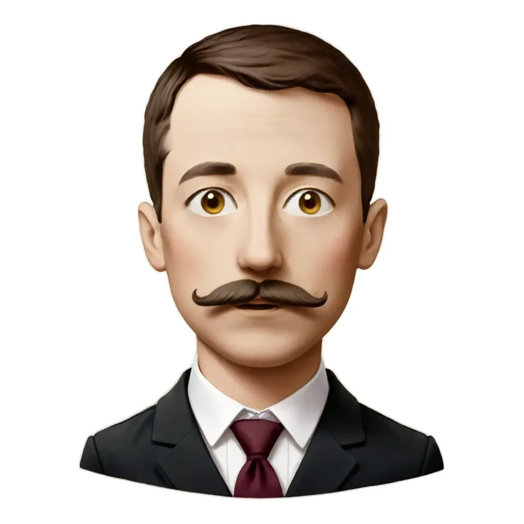 A sticker of a man with a mustache and a suit.