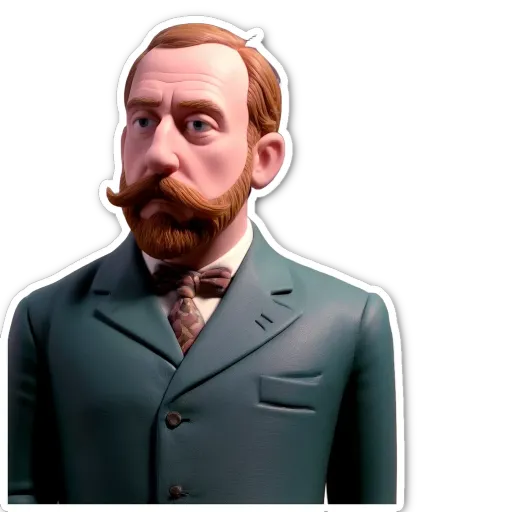 A sticker of a man with a beard and mustache wearing a suit.