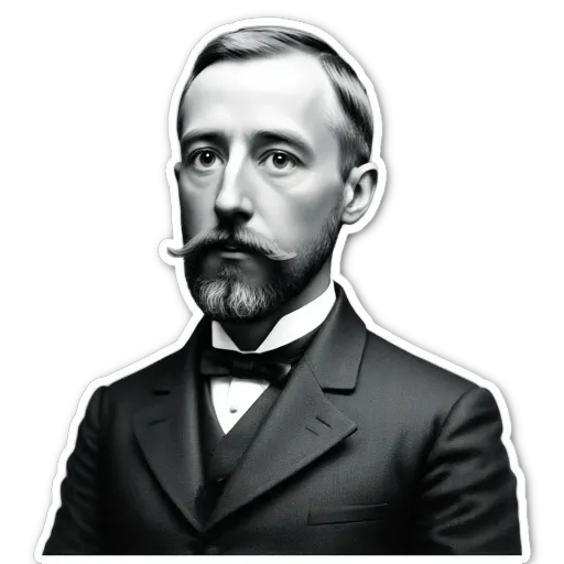 A sticker of a man that has a mustache and a black suit.