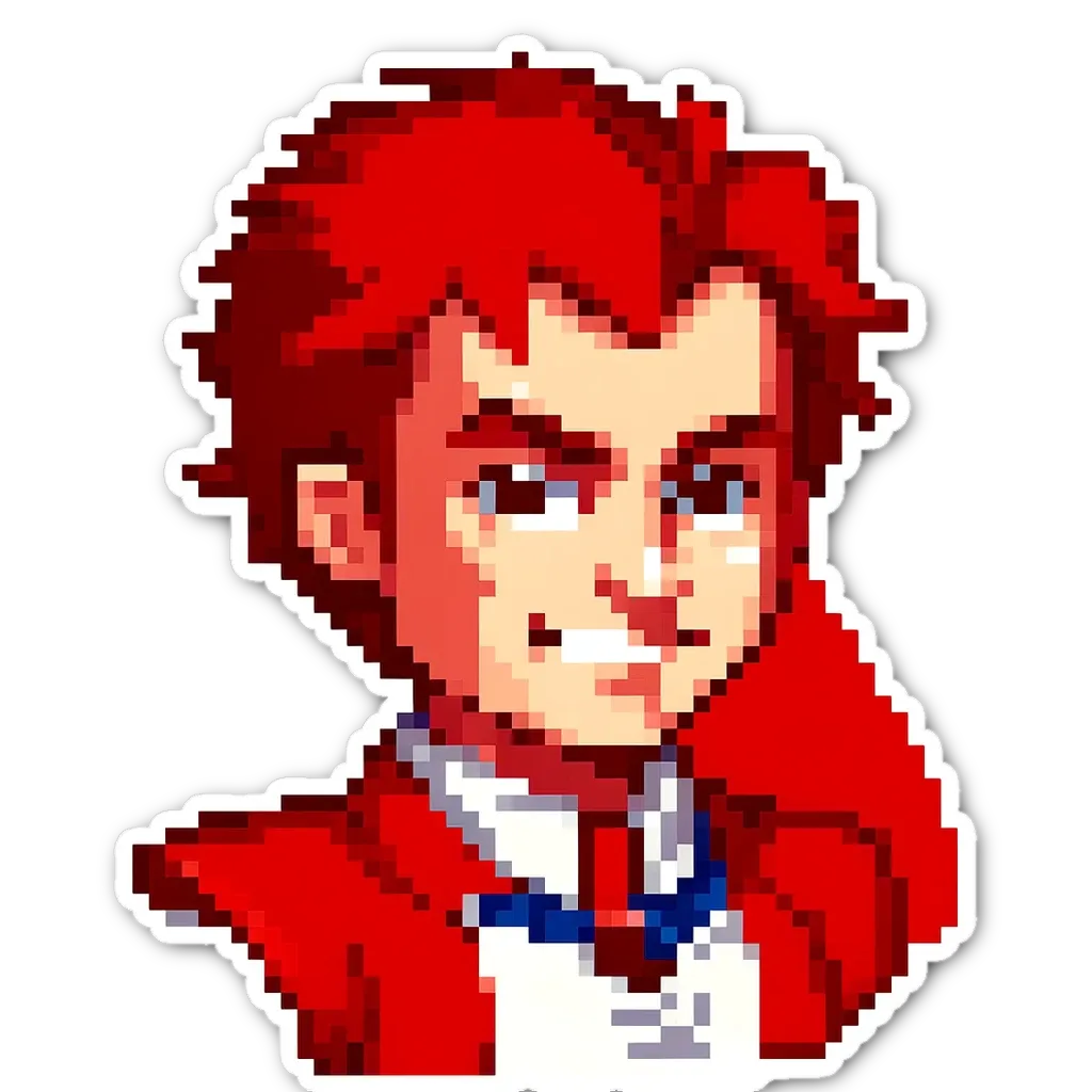 A boy with red hair and a red jacket is smiling.