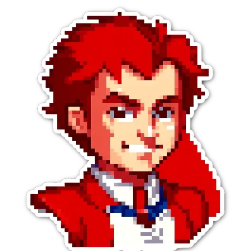 A boy with red hair and a red jacket is smiling.