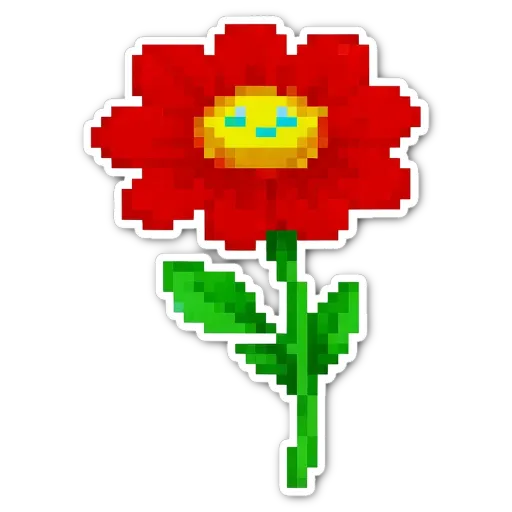 A red flower made out of pixel art is on a black background.
