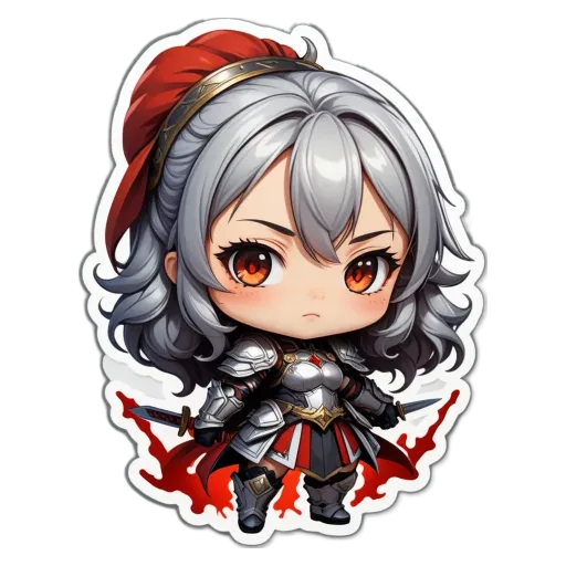 A girl with a sword that is on a black background.