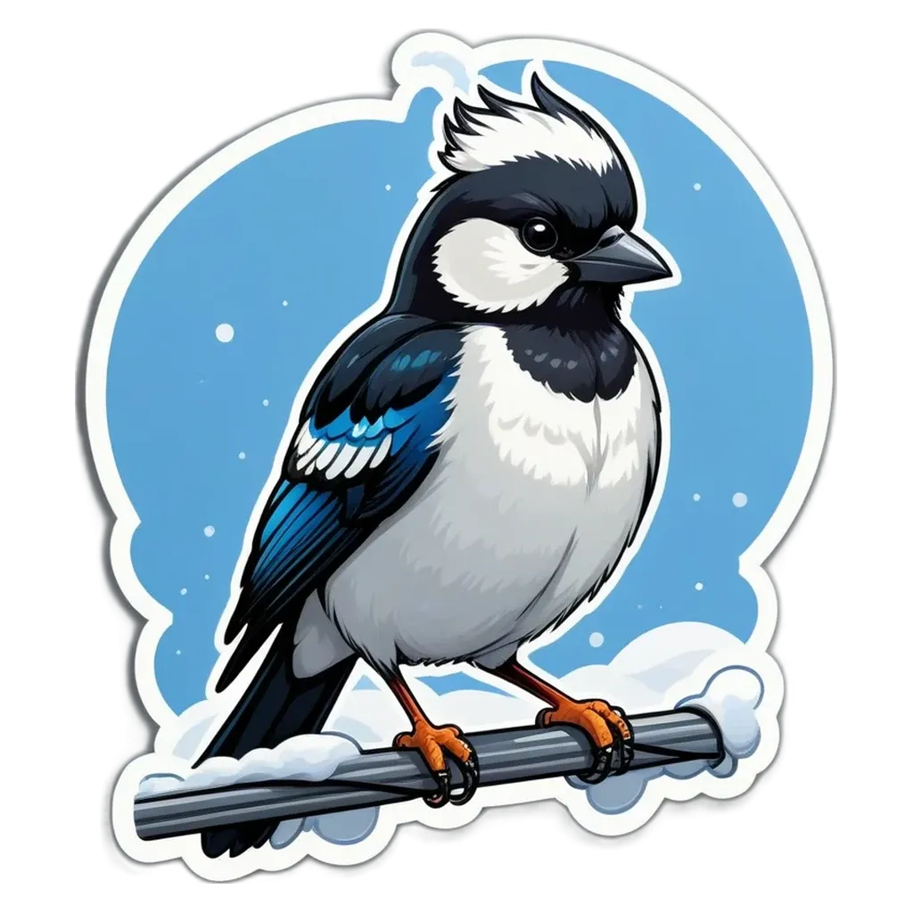 A cartoon picture of a bird on a branch.