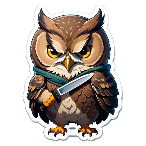 An owl with a knife in its right hand.