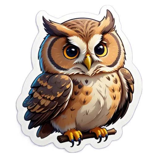 An owl sticker in a black and white background.