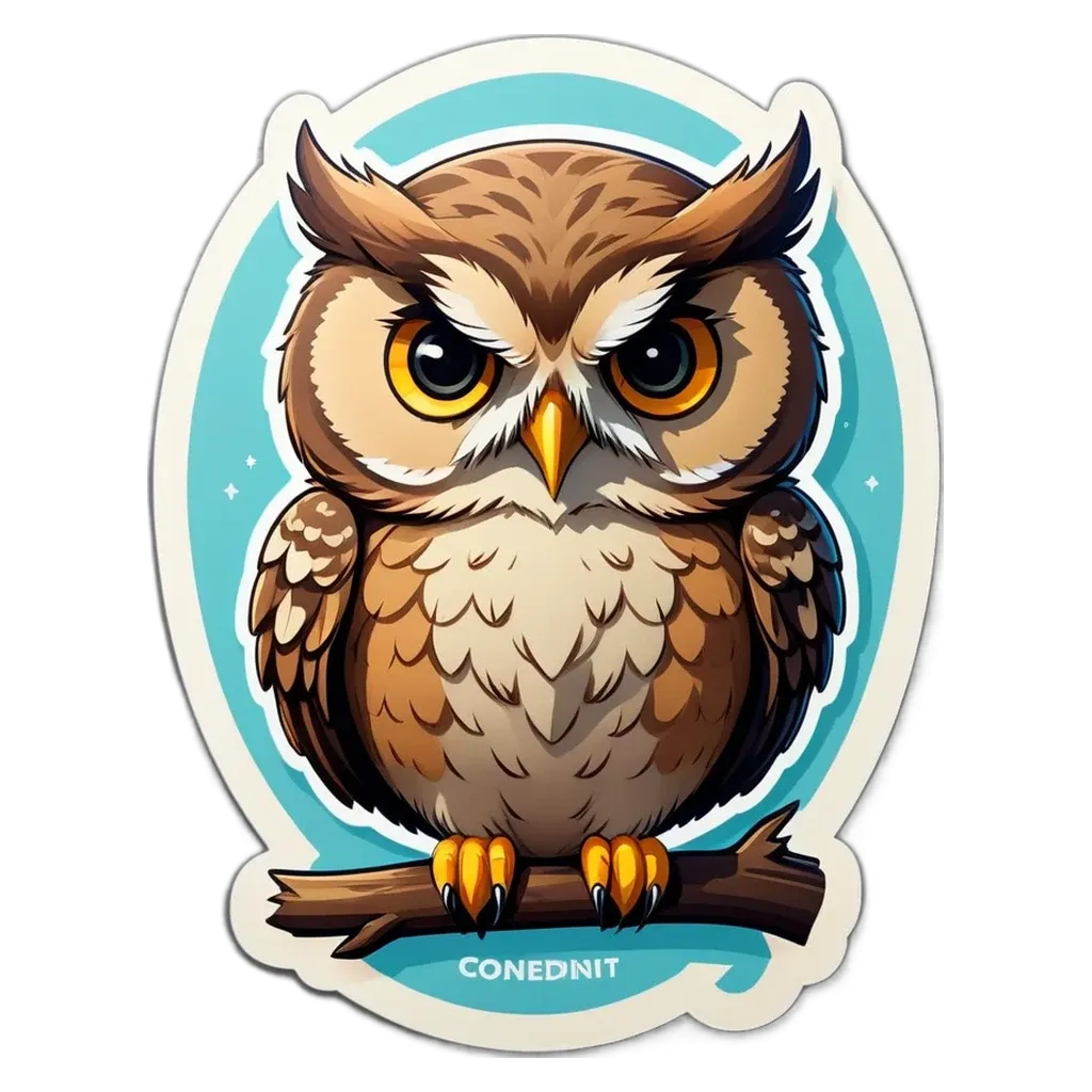 An owl sticker in cartoon picture style.