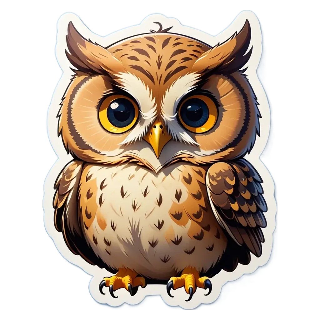 An owl sticker in a black background.