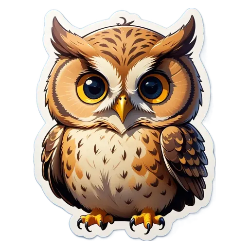 An owl sticker in a black background.