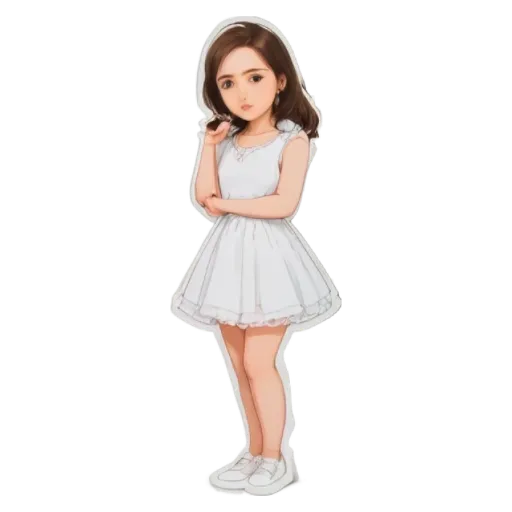 A girl wearing a white dress.