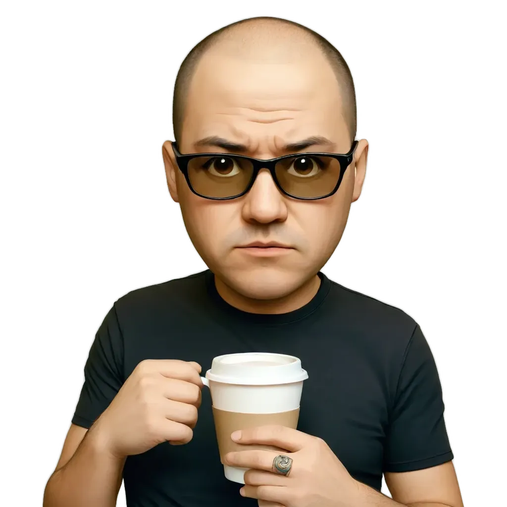 A man wearing a black shirt is drinking from a cup.