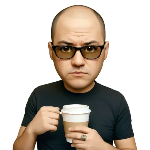 A man wearing a black shirt is drinking from a cup.