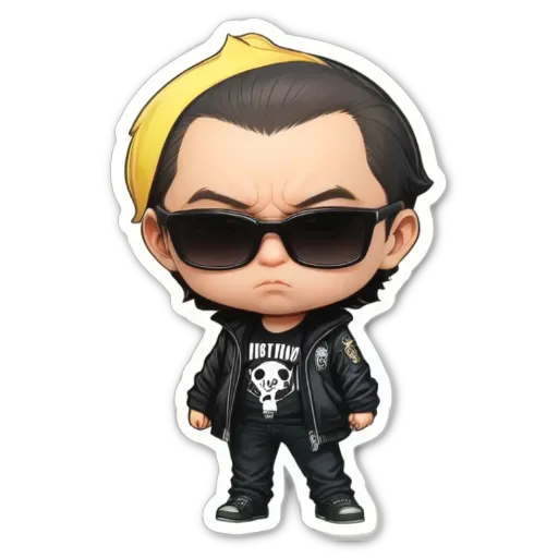 A boy is wearing sunglasses and a black leather jacket.