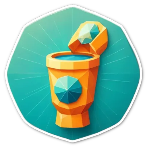 A geometric shape is opened up and has a yellow cup inside.