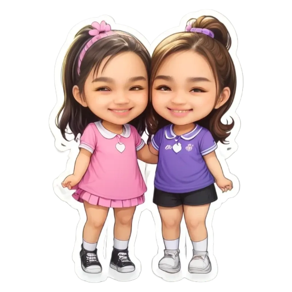 Two girls wearing the same shirt and standing next to each other.