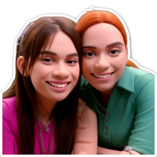 Two girls sticker with one being red and the other being brown.