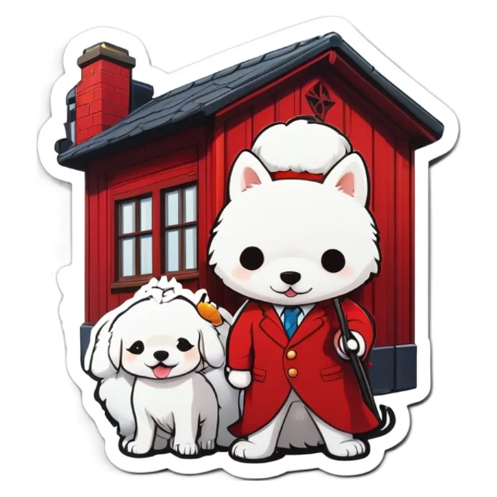 A dogs and a house sticker is shown.