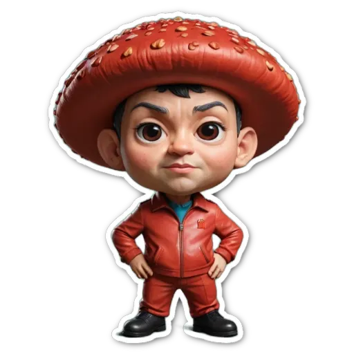 A child wearing a red jacket and a mushroom hat.