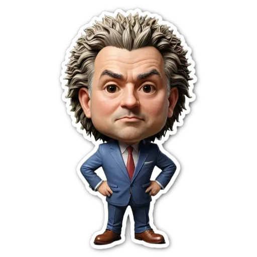 A cartoonish drawing of a man in a suit with a strong stance.